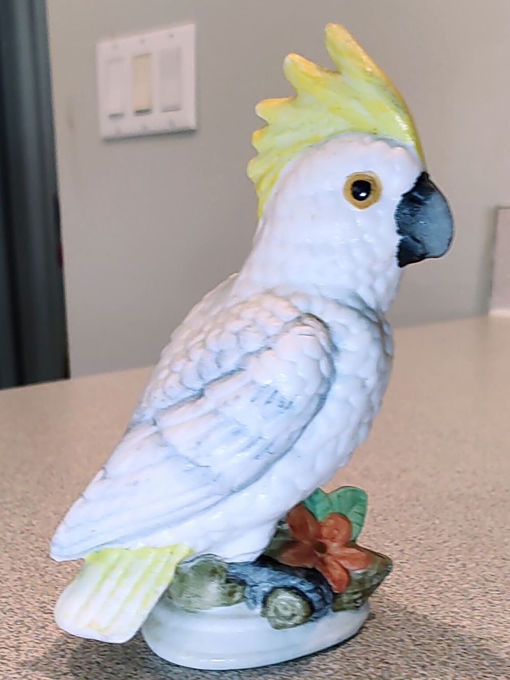 White and Yellow Cockatoo Bird Figurine - Decorative Porcelain Statue